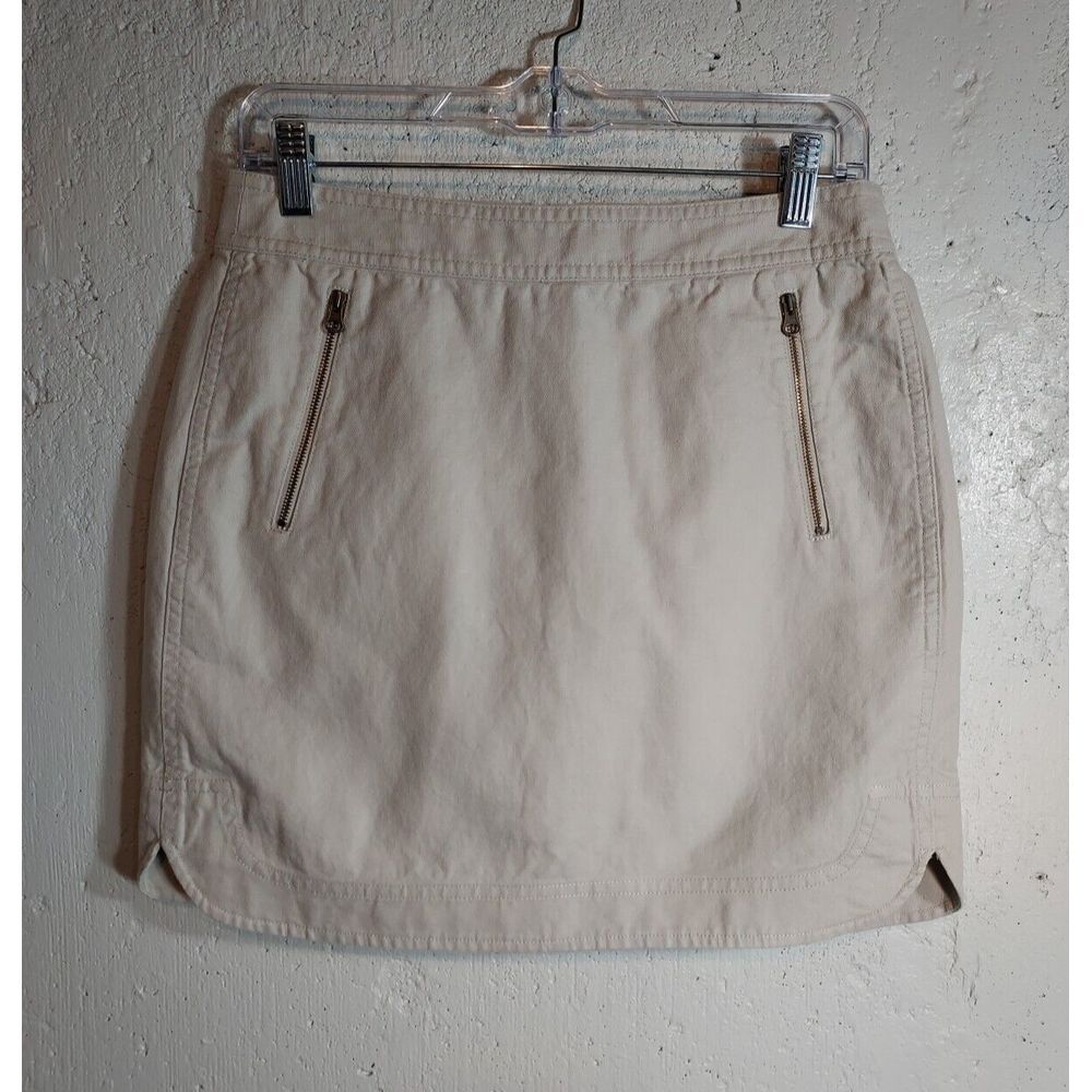 J Crew Zip Pocket Canvas Cotton Linen Mini Skirt Stone Beige Sz 2‎
